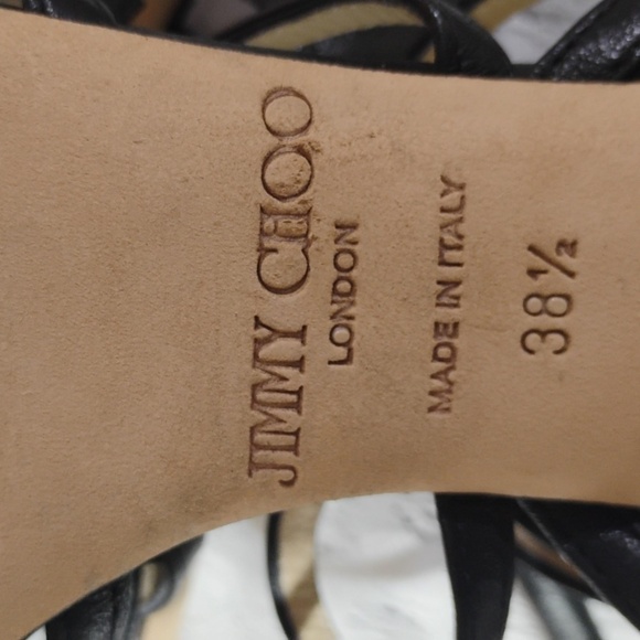 Authentic Jimmy Choo Black Leather Opaque Flower Cage Sandals - Picture 13 of 13
